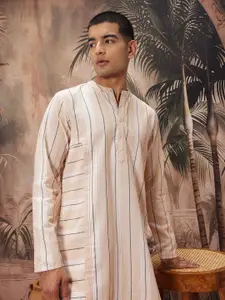 Sangria Men Striped Panelled Asymmetric Hem Pure Cotton Kurta