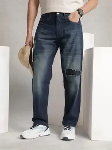 WROGN Men Pure Cotton Loose Fit Patch Detail Mildly Distressed Heavy Fade Jeans