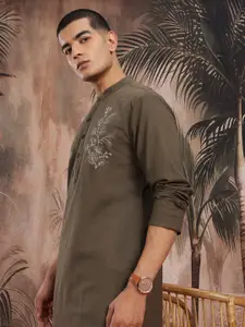 Sangria Floral Embroidered Pure Cotton Kurta