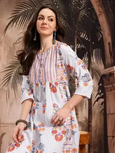Sangria Floral Printed Gathered A-Line Kurta