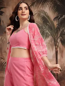 Sangria Floral Co-Ords With Semi-Sheer Shrug