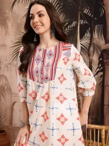 Sangria Geometric Printed Mirror Work A-Line Kurta