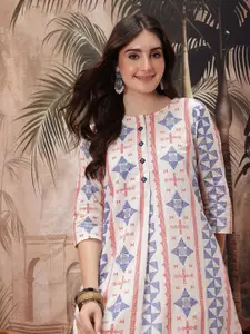 Sangria Ethnic Motifs Printed Pleated Kurta