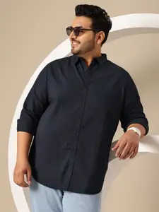 Sztori Plus Size Pure Cotton Self Striped Casual Shirt