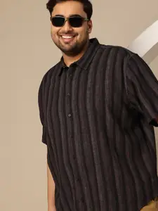 Sztori Plus Size Vertically Self-Striped Pure Cotton Casual Shirt