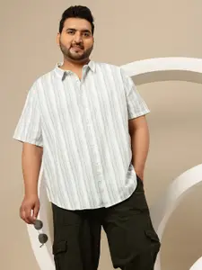 Sztori Plus Size Vertically Self-Striped Pure Cotton Regular fit Casual Shirt