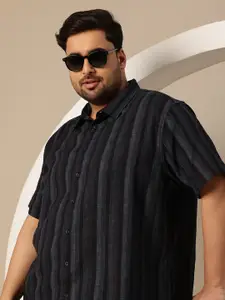 Sztori Plus Size Vertically Self-Striped Pure Cotton Casual Shirt