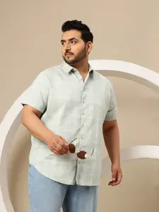 Sztori Plus Size Self-Checked Pure Cotton Embroidered Detail Regular Fit Casual Shirt