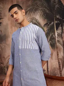 Sangria Band Collar Striped Kurta