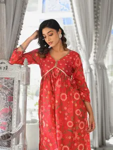 Varanga Floral Printed Sequinned Cotton A Line Kurta