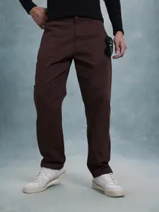 The Roadster Life Co. Men Mid-Rise Pure Cotton Straight Fit Cargo-Style Trousers