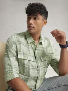 WROGN Pure Cotton Checked Drop-Shoulder Sleeves Comfort Fit Casual Shirt