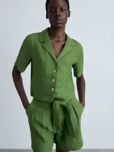 MANGO Women Pure Linen Shorts