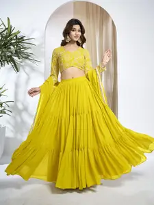 Inddus Embroidered Thread Work Semi-Stitched Lehenga & Unstitched Blouse With Dupatta