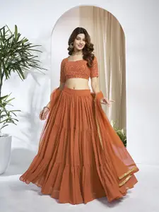 Inddus Embroidered Semi-Stitched Lehenga & Unstitched Blouse With Dupatta