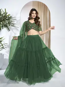 Inddus Embroidered Thread Work Semi-Stitched Lehenga & Unstitched Blouse With Dupatta