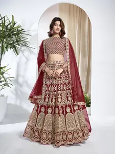 Inddus Embroidered Thread Work Semi-Stitched Lehenga & Unstitched Blouse With Dupatta