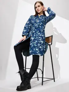 Globus Mandarin Collar Floral Print Quilted Curved Hem Reversible Winter Shrug