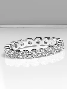 LeCalla 925 Sterling Silver Silver-Plated CZ Stone-Studded Finger Ring