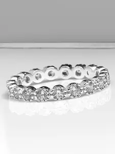 LeCalla 925 Sterling Silver-Plated CZ Studded Finger Ring