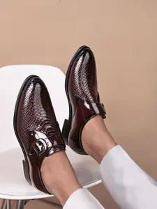 House of Pataudi Men Textured Formal Monk Shoes