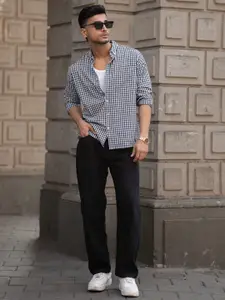 Powerlook Men Opaque Gingham Checkes Cotton Casual Shirt