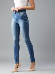 DOLCE CRUDO Women Skinny Fit High-Rise Heavy Fade Stretchable Jeans