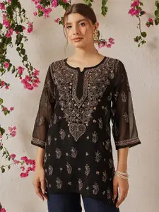ADA Women Embroidered Pure Georgette Chikankari Kurti