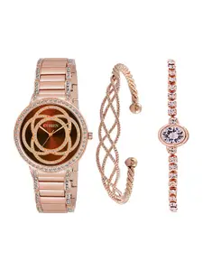 Curren Women Dial & Stainless Bracelet Style Straps Analogue Watch 3480-RSBR+JW-20&26