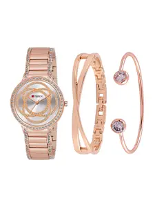 Curren Women Embellished Dial Analogue Watch 3480-RSWH+JW-13&22-Rose White