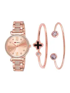 Curren Women Brass Embellished Dial Reset Time Analogue Watch 1660-RFR+JW-01&22