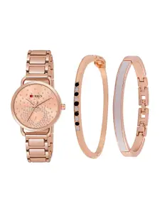 Curren Women Brass Embellished Dial Analogue Watch 3853-RR-H+JW-08&11-Rose Gold