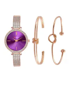 Curren Women Brass Embellished Dial Analogue Watch 1863-RSPu+JW-06&07-Rose Purple