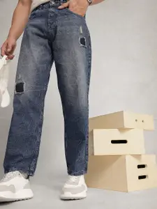 WROGN Men Loose Fit Low Distress Light Fade Pure Cotton Jeans