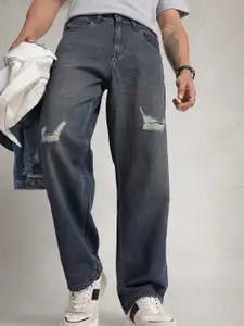 WROGN Men Loose Fit Low Distress Light Fade Pure Cotton Jeans