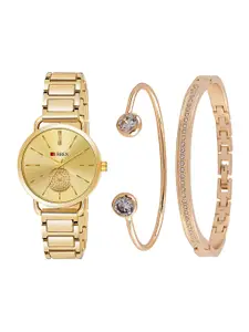 Curren Women Brass Embellished Dial Analogue Watch 3853-GGIX+JW-22&24-Gold