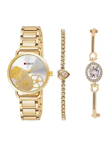 Curren Women Brass Embellished Dial Analogue Watch 3853-GWHF+JW-15&17-Gold