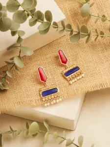 Zaveri Pearls Gold Plated Artificial Stones Studded Contemporary Drop Earrings