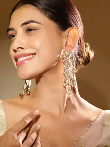 Rubans 22K Gold Plated White Cubic Zirconia Studded Cascading Chandelier Earrings