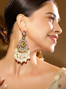 Rubans 22K Gold Plated Kundan Studded & Beaded Classic Chandbalis