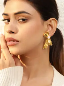 Rubans Voguish 18K Gold Plated Stainless Steel Tarnish-Free Demi-Fine Pearls Bow Earrings