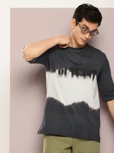 Kook N Keech Pure Cotton Dyed Typography Printed Drop-Shoulder Sleeves Oversized T-shirt