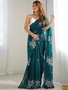Satrani Floral Embellished Sequinned Chiffon Saree