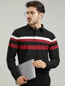 AUSK Men Striped Polo Collar Pure Cotton T-shirt