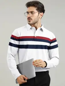 AUSK Men Striped Polo Collar Pure Cotton T-shirt