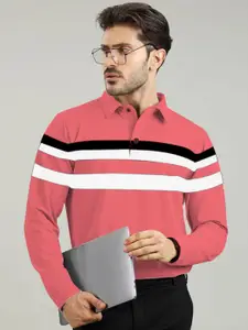 AUSK Men Striped Polo Collar Pure Cotton T-shirt