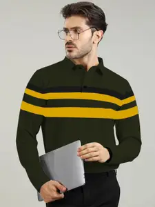 AUSK Men Striped Polo Collar Extended Sleeves Cotton T-shirt