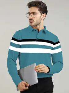 AUSK Men Striped Polo Collar Cotton T-shirt
