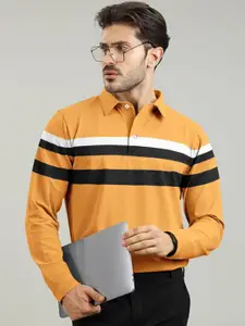 AUSK Men Striped Polo Collar Cotton T-shirt