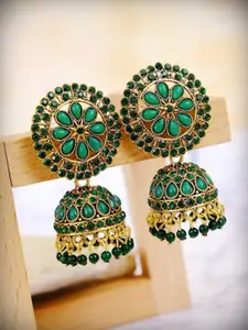 JMBW INTERNATIONAL Gold-Plated Stone Studded Dome Shaped Jhumkas